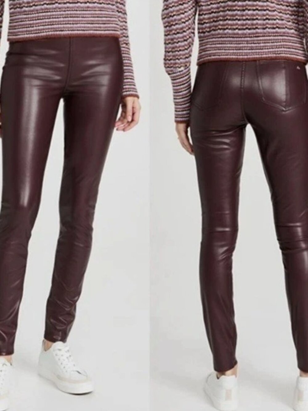 Rag & Bone Nina Vegan Leather Pull On Skinny Pants Maroon M - Picture 11 of 11